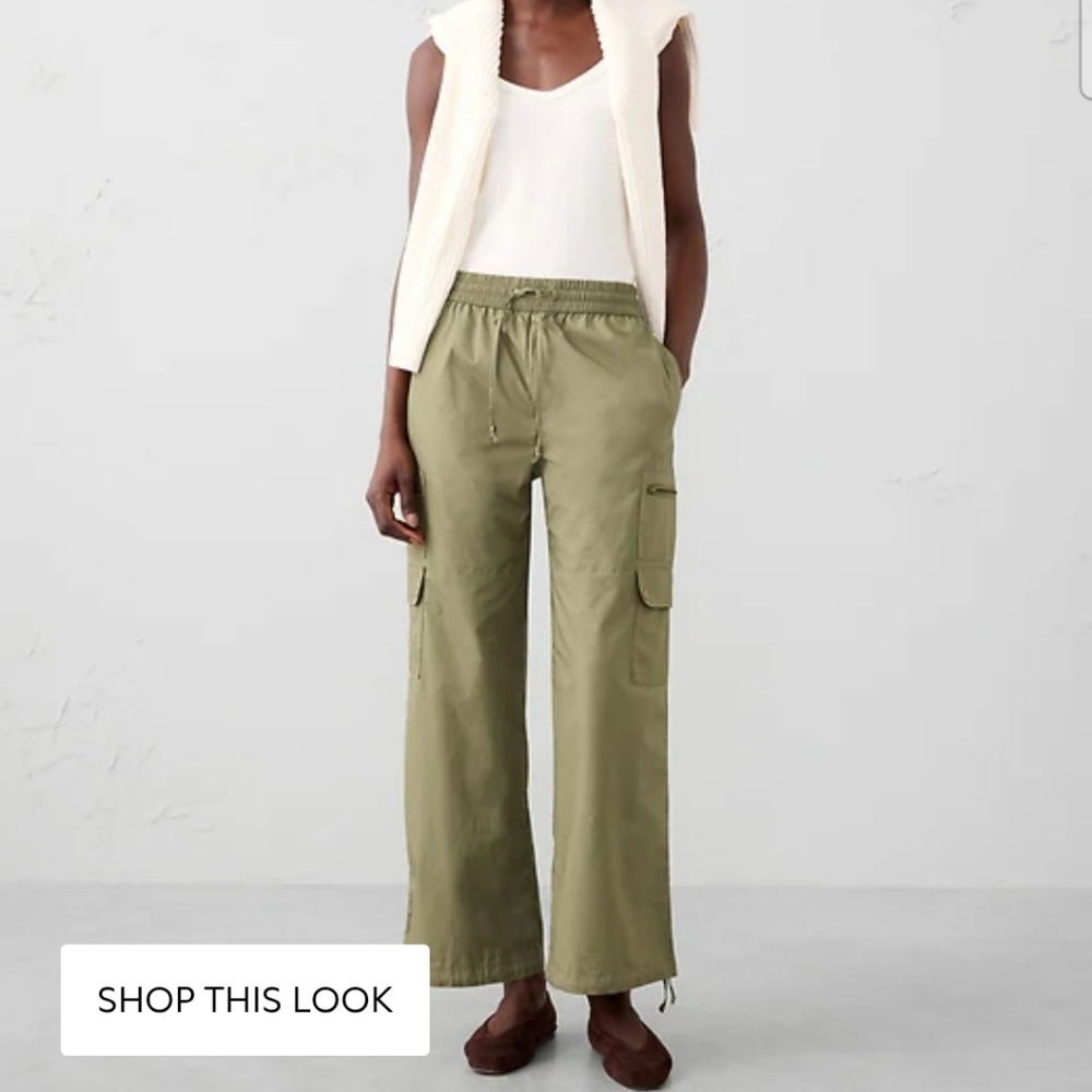 Banana Republic Olive Drawstring Cargo Wide-Leg Pants